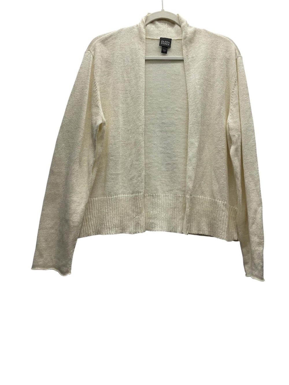 Eileen Fisher Linen open-front knit cardigan in an ivory/off-white Size Large